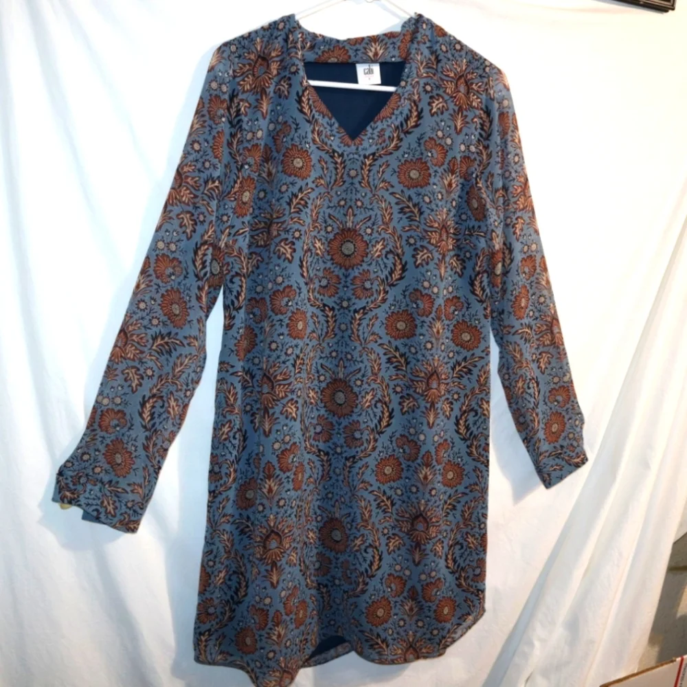CAbi Provincial Tunic Dress Womens  Blue Brown Floral Style 3295 Size S - Picture 4 of 13